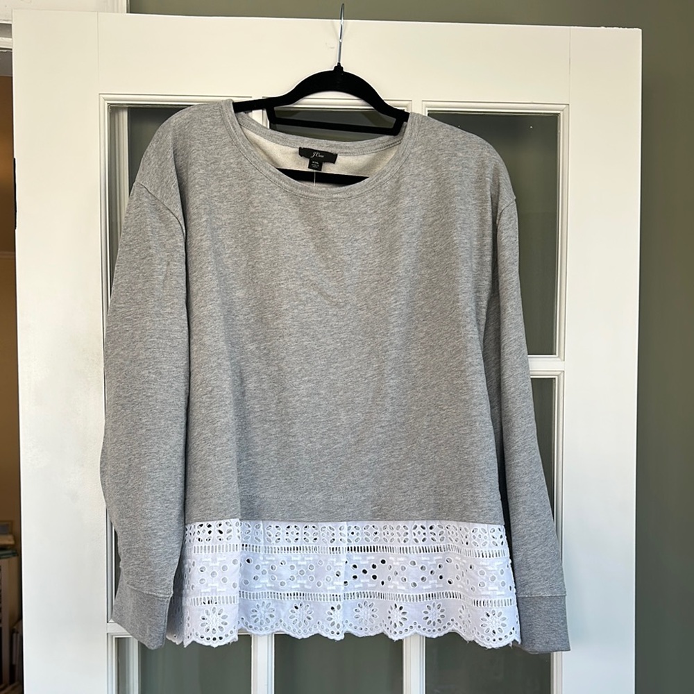 J. Crew Gray Eyelet Hem Women's Sweatshirt